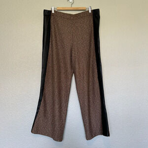 St John Sweater And Black Leather Wide Leg Elastic Waist Pants Size 16